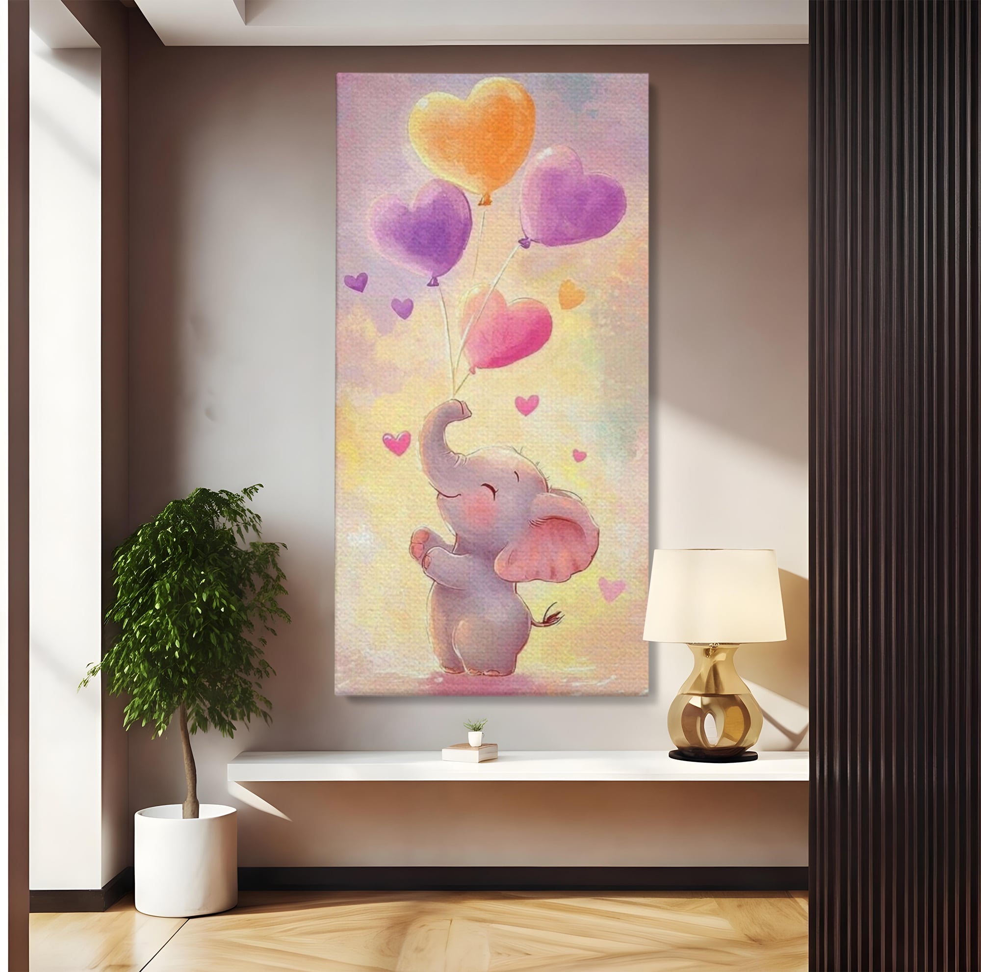 Tablou canvas cu tablou canvas cu pui de elefant, fara rama, pe sasiu de lemn