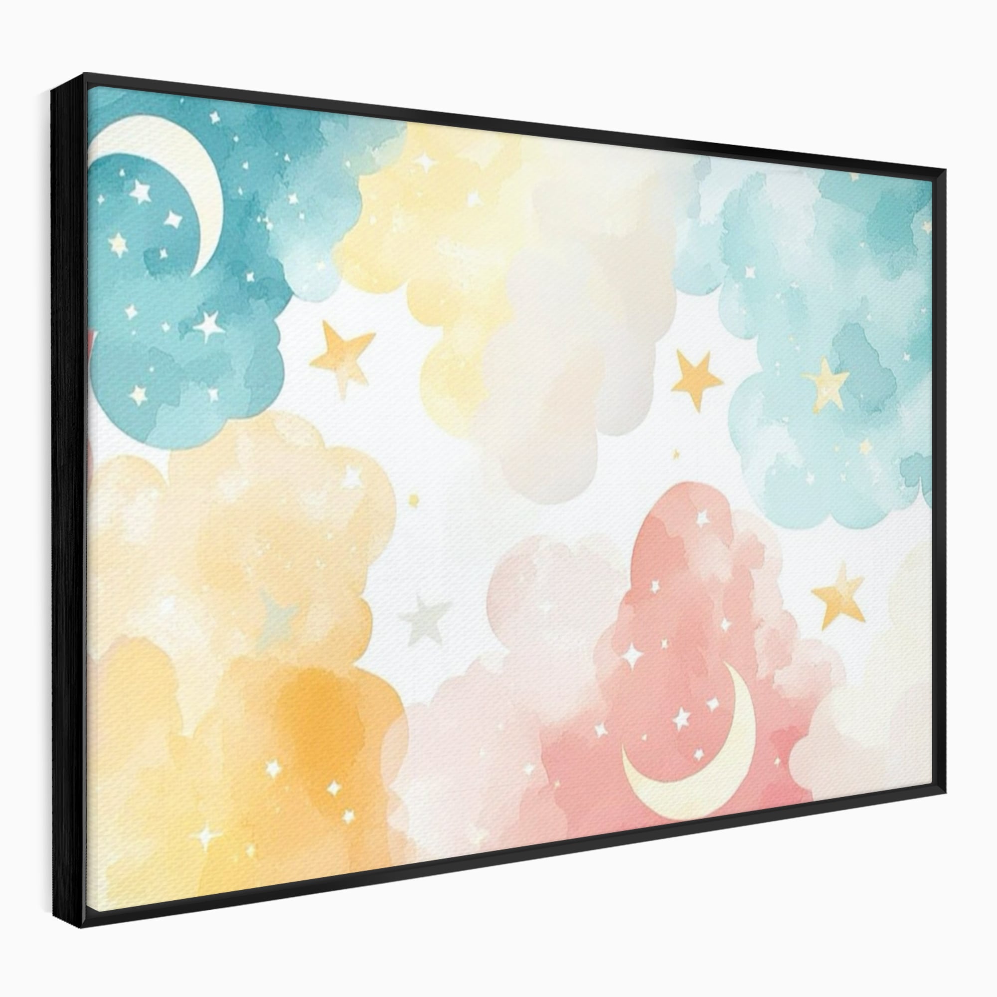 Tablou canvas cu ilustratie canvas cu nori si semiluni, in rama de aluminiu negru