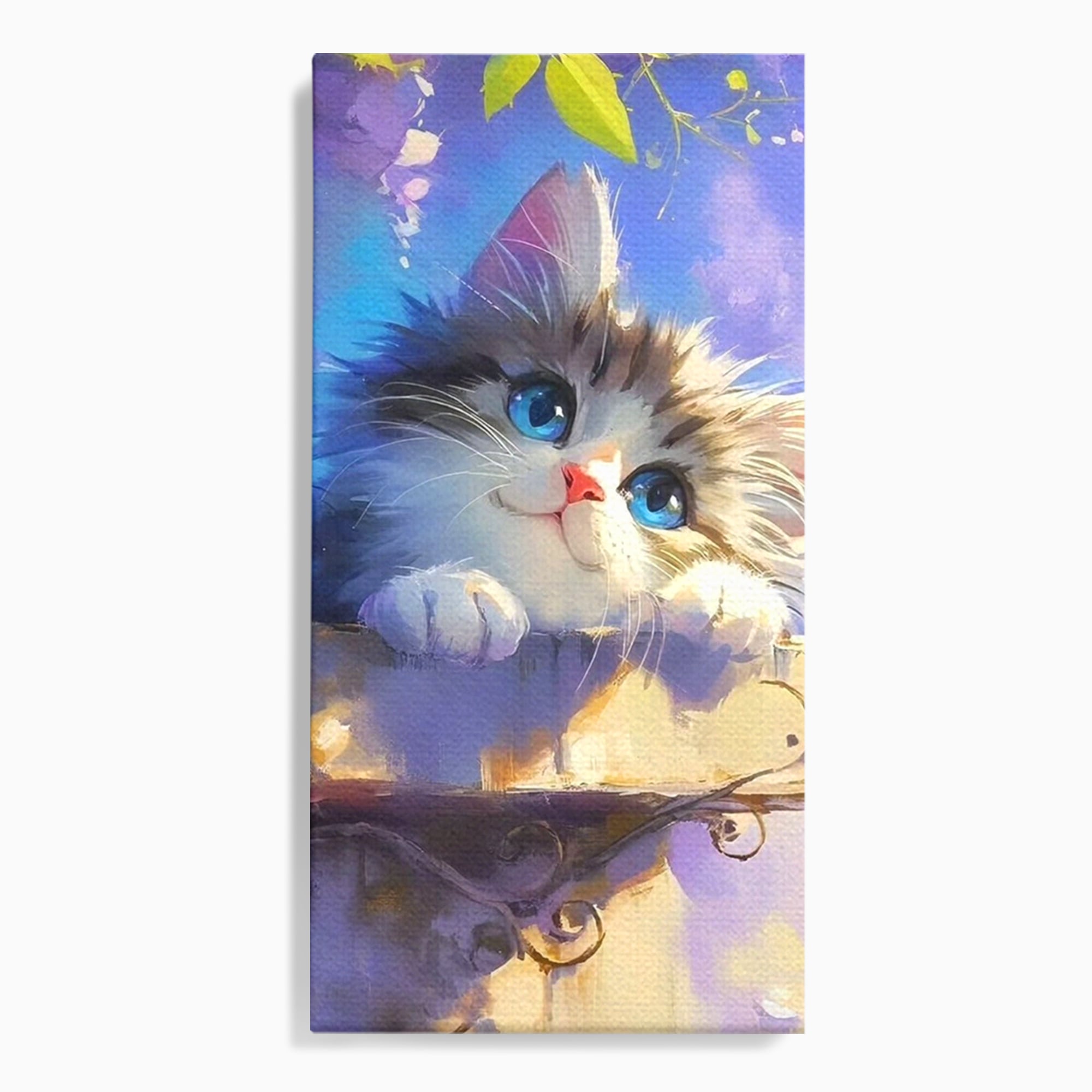 Tablou canvas cu tablou canvas cu pisica pufoasa, fara rama, pe sasiu de lemn