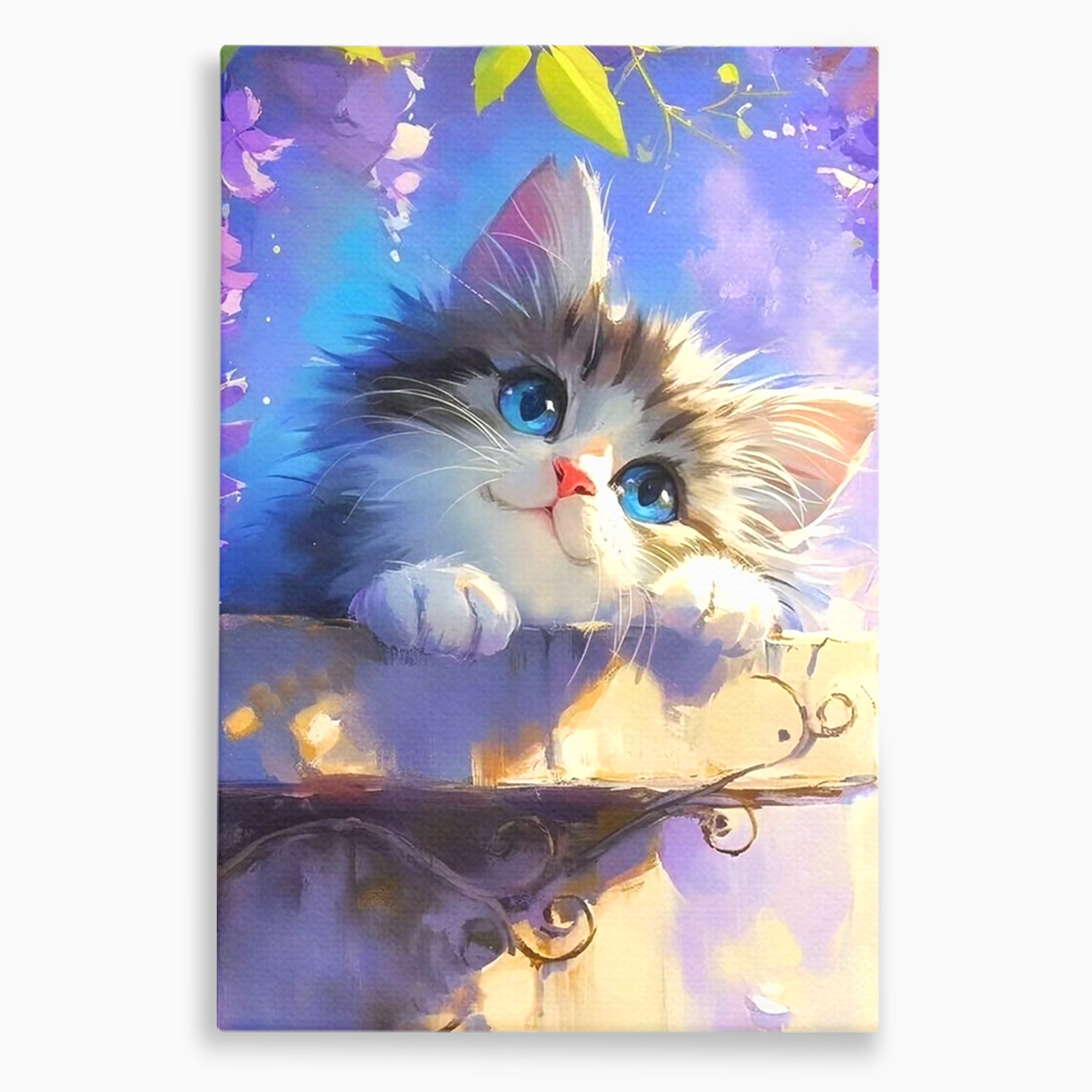 Tablou canvas cu tablou canvas cu pisica pufoasa, fara rama, pe sasiu de lemn