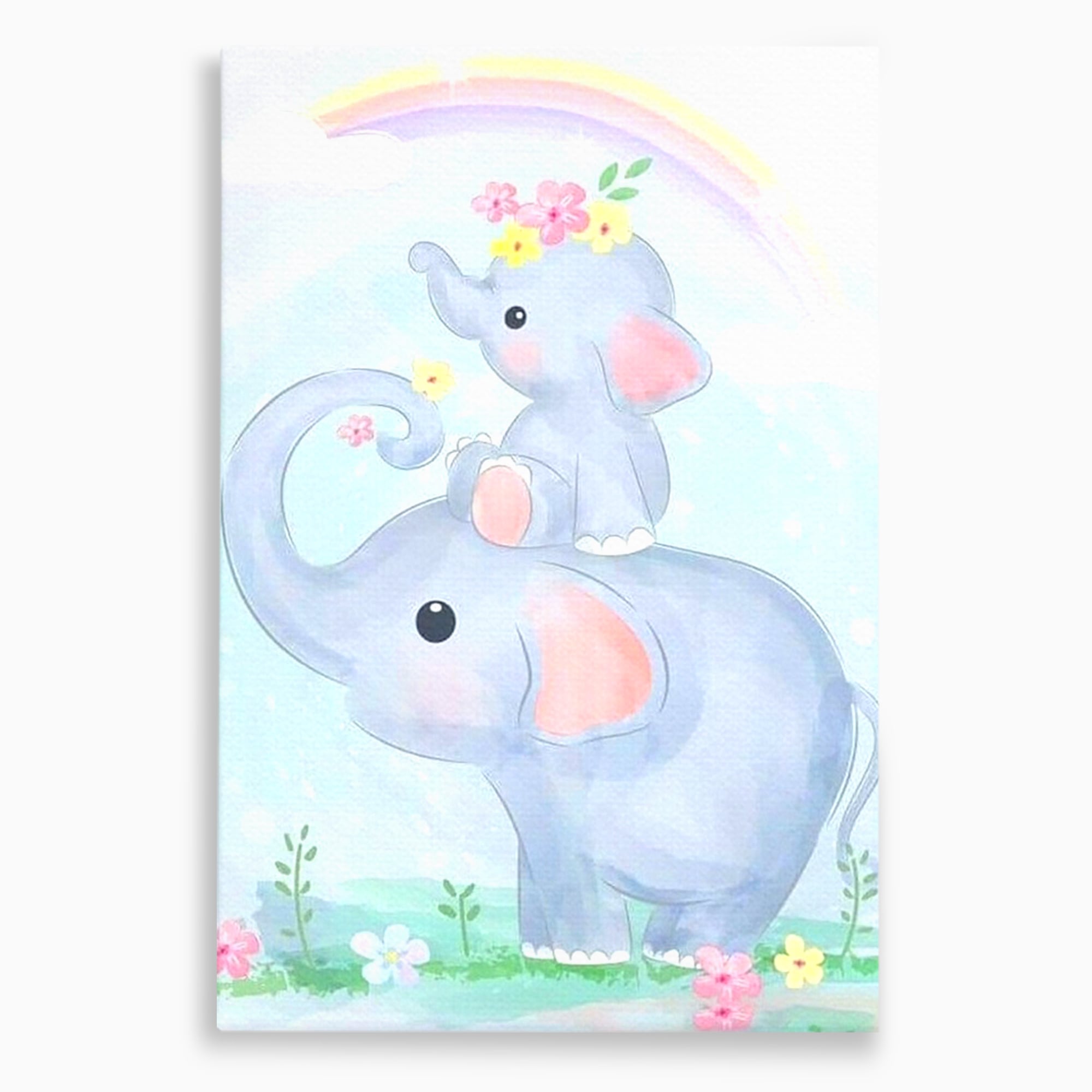 Tablou canvas cu tablou canvas cu elefanti pastelati, fara rama, pe sasiu de lemn