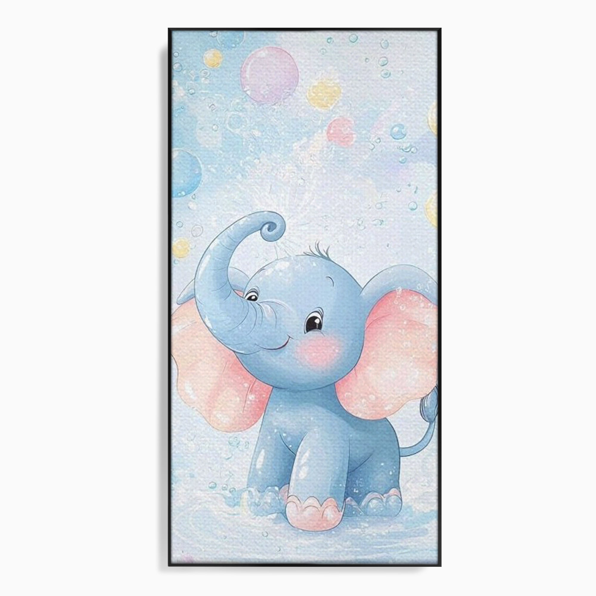 Tablou canvas cu tablou canvas cu elefantelet albastru, in rama de aluminiu negru
