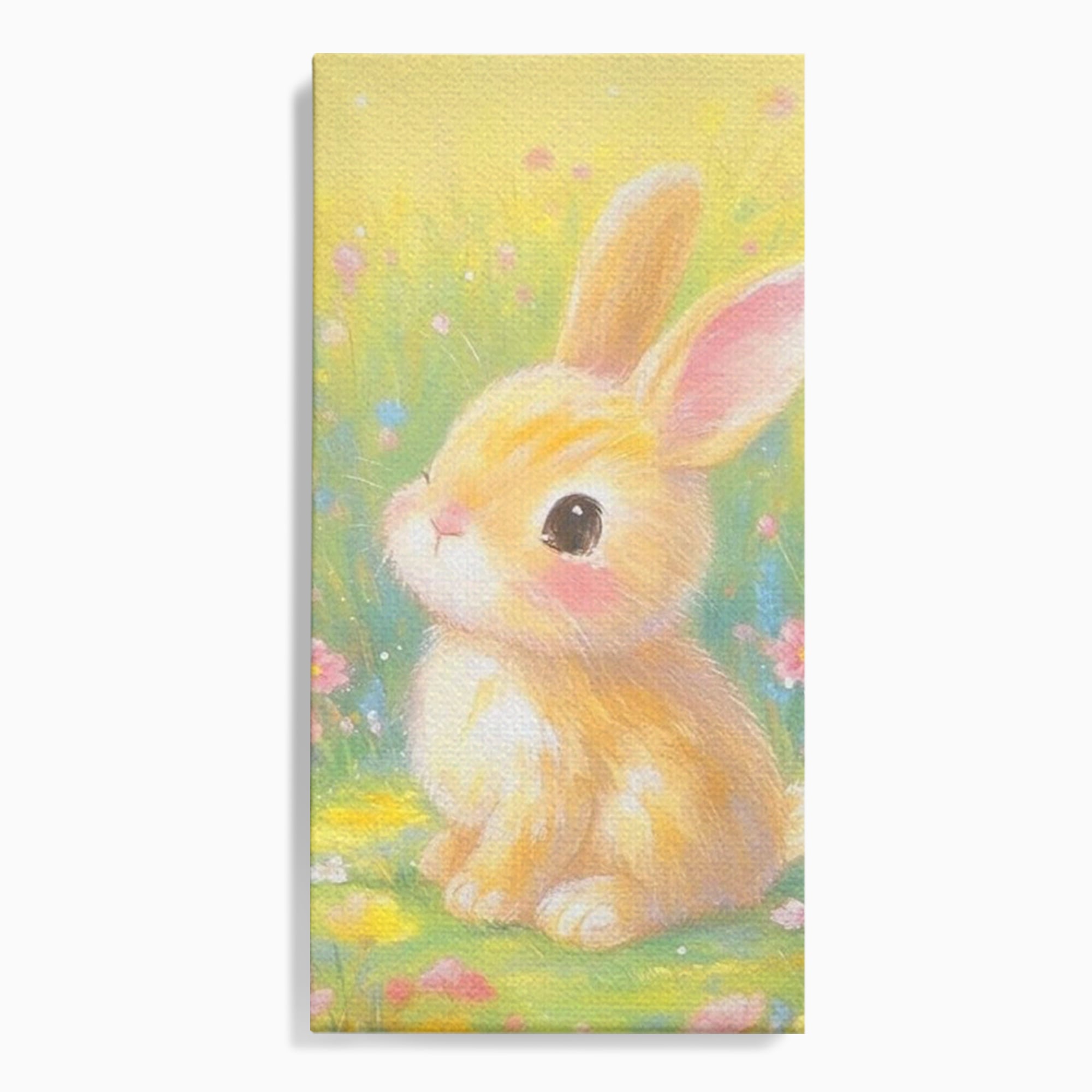 Tablou canvas cu tablou canvas cu iepuras printre flori, fara rama, pe sasiu de lemn