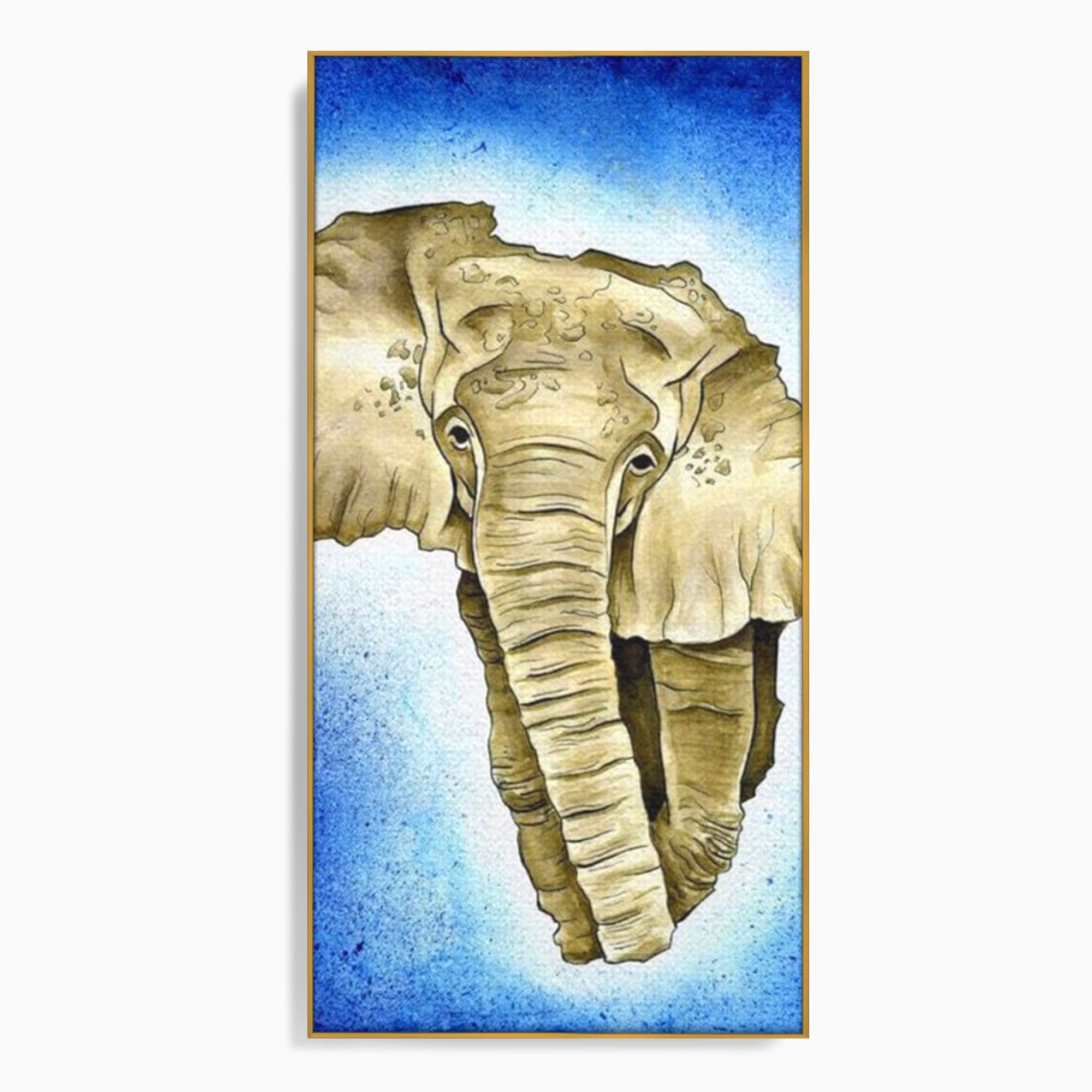 Tablou canvas cu tablou canvas cu cap de elefant, in rama de aluminiu auriu