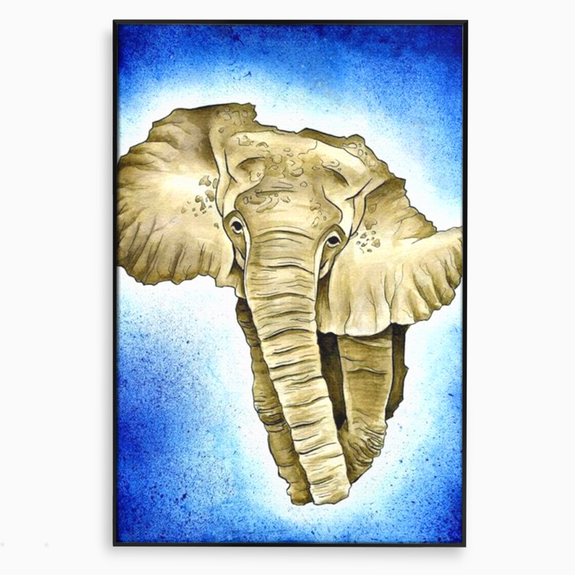 Tablou canvas cu tablou canvas cu cap de elefant, in rama de aluminiu negru