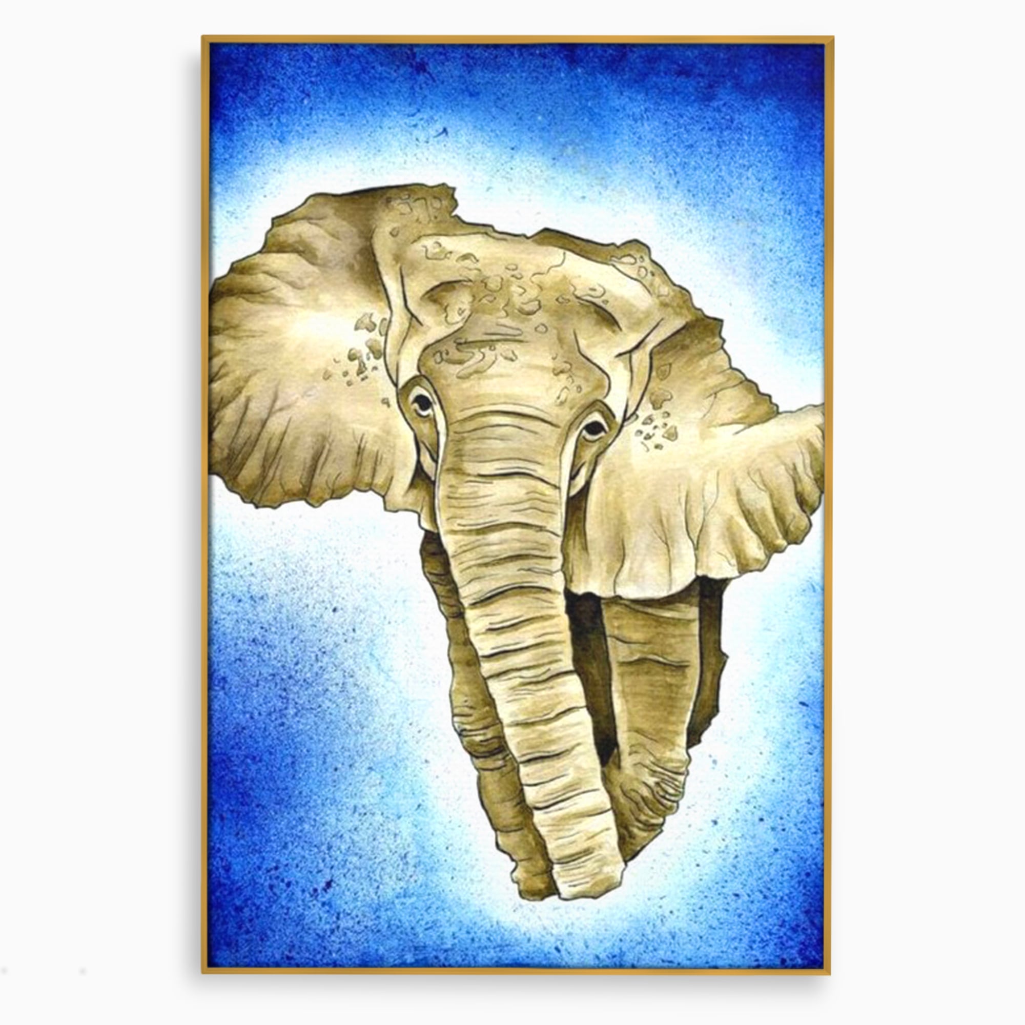Tablou canvas cu tablou canvas cu cap de elefant, in rama de aluminiu auriu