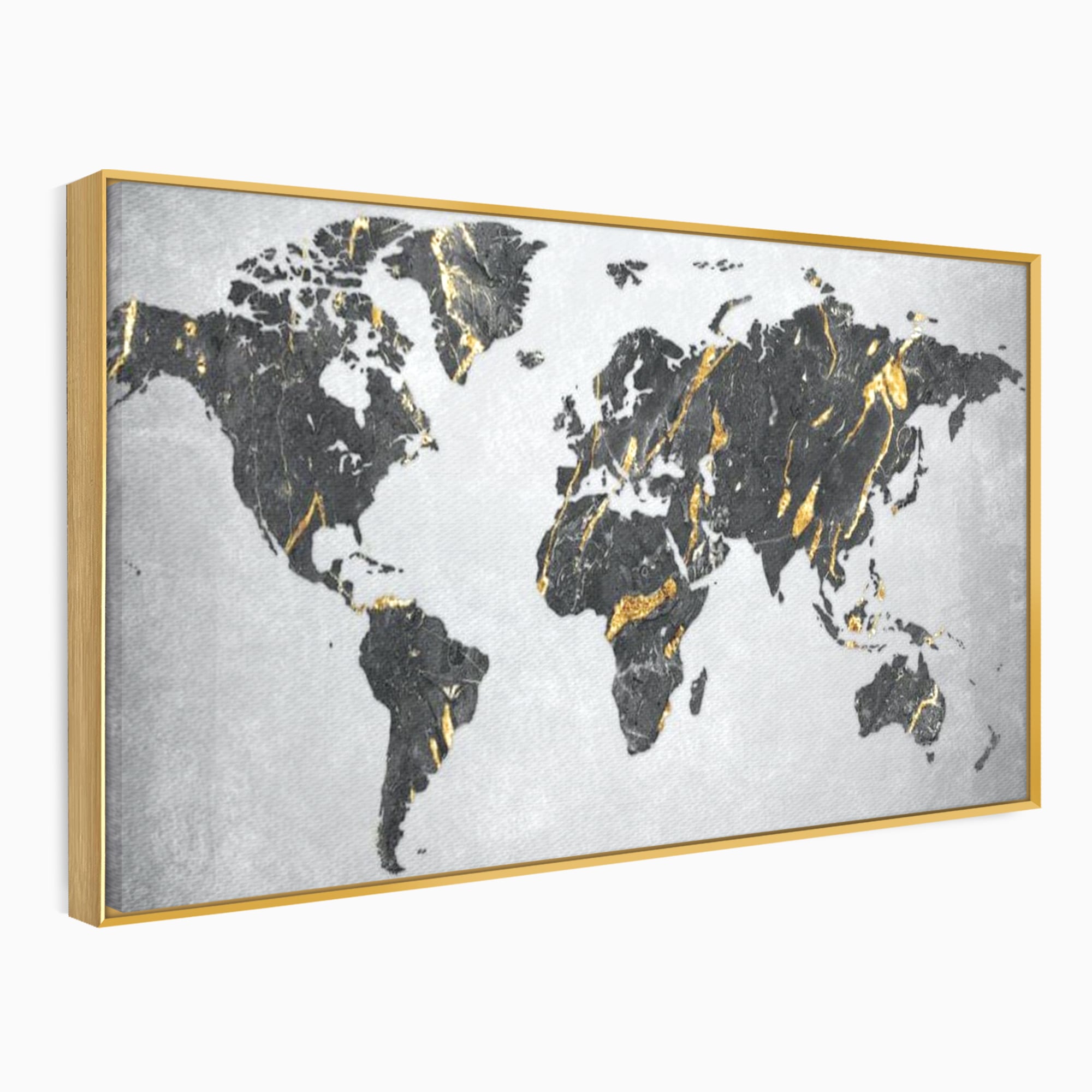 Tablou canvas cu tablou canvas cu harta lumii, in rama de aluminiu auriu