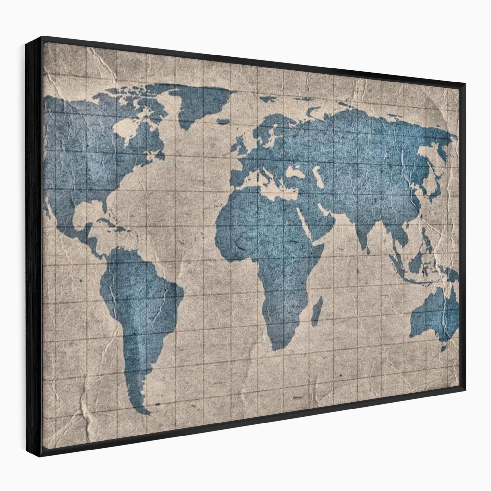 Tablou canvas cu tablou canvas cu harta lumii pe pergament, in rama de aluminiu negru