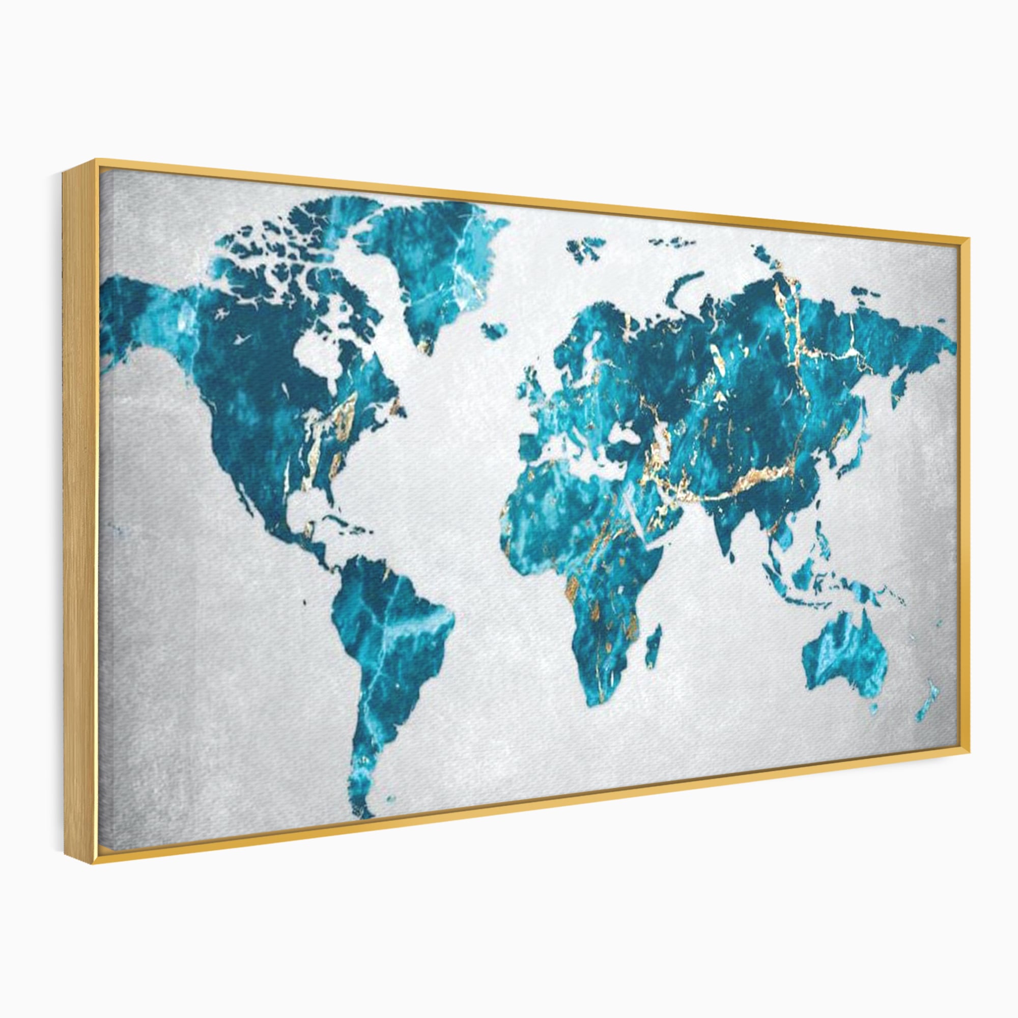 Tablou canvas cu tablou canvas cu harta lumii, in rama de aluminiu auriu
