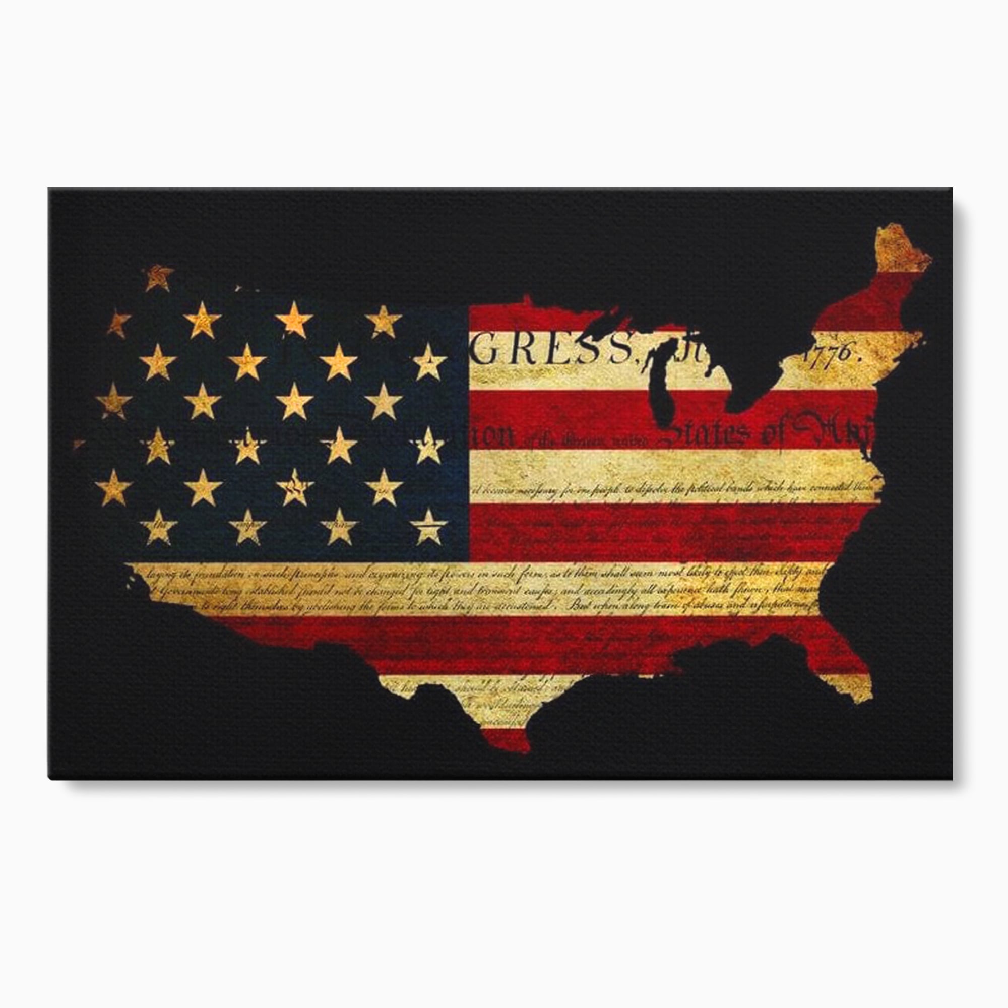 Tablou canvas cu tablou canvas cu harta statelor unite si steagul american, fara rama, pe sasiu de lemn