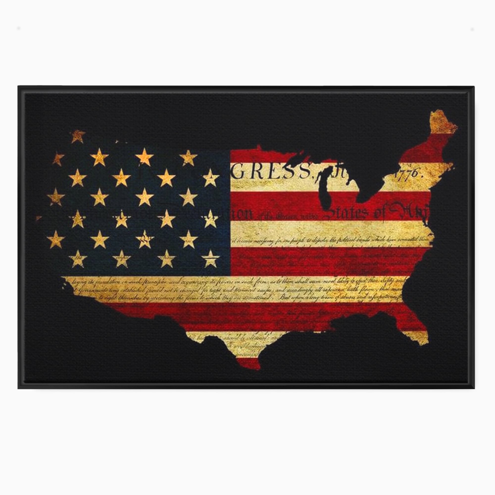 Tablou canvas cu tablou canvas cu harta statelor unite si steagul american, in rama de aluminiu negru
