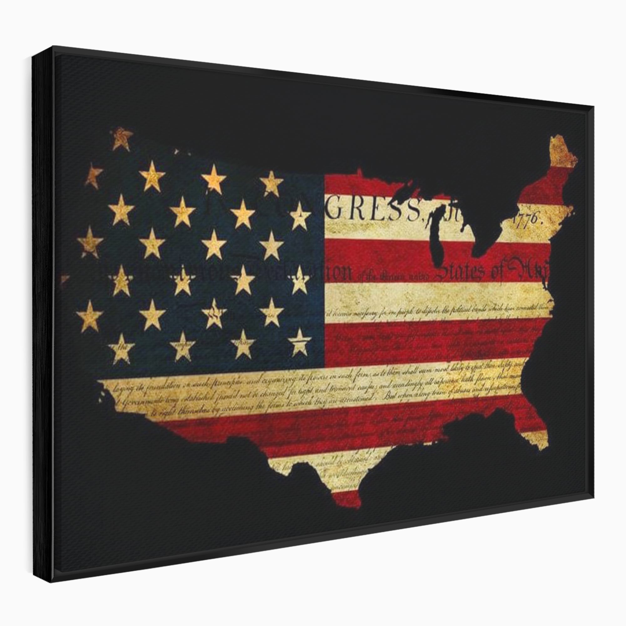 Tablou canvas cu tablou canvas cu harta statelor unite si steagul american, in rama de aluminiu negru