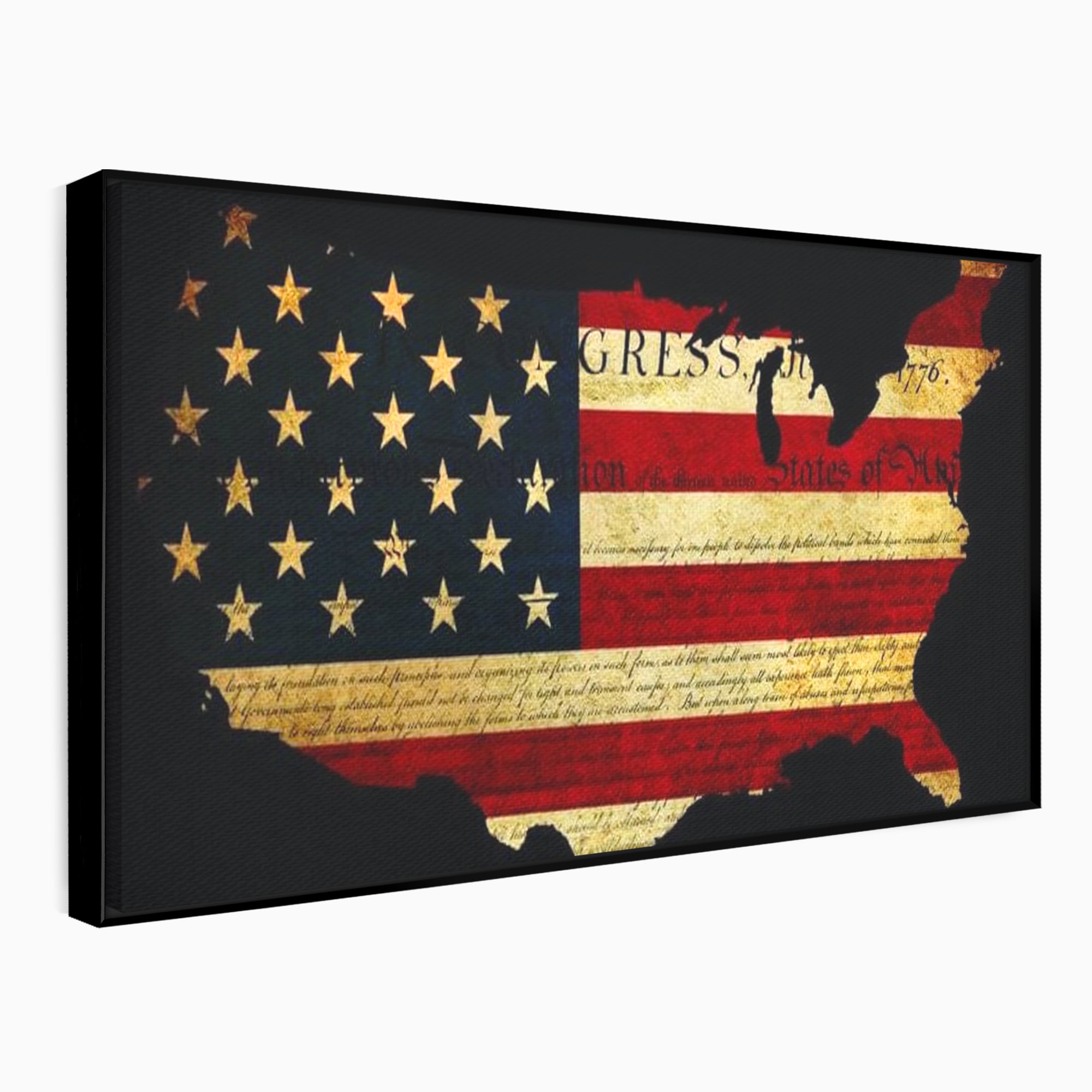 Tablou canvas cu tablou canvas cu harta statelor unite si steagul american, in rama de aluminiu negru