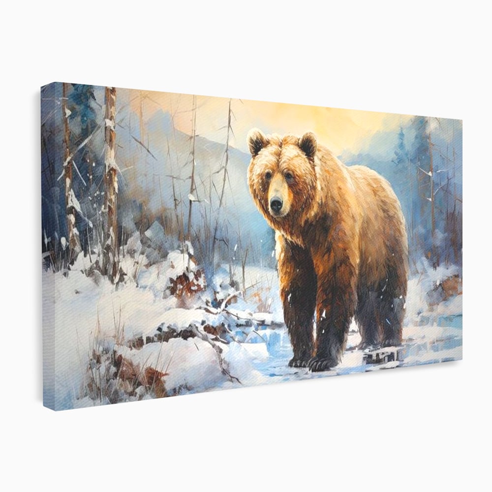 Tablou canvas cu tablou canvas cu urs brun in zapada, fara rama, pe sasiu de lemn