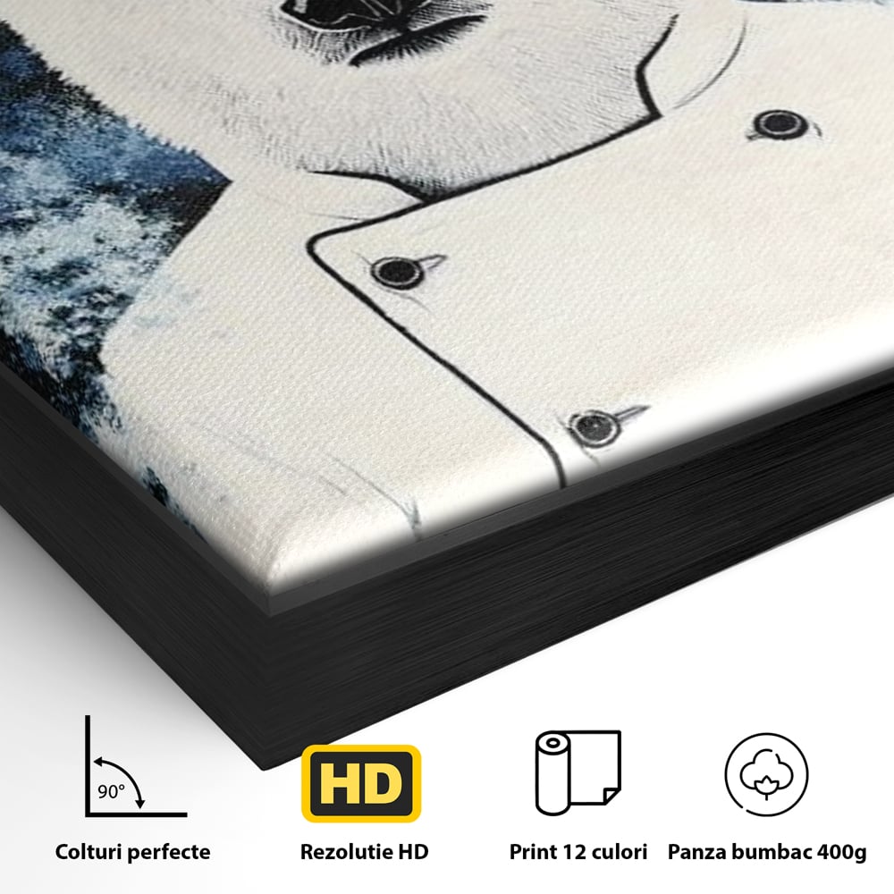 Detaliu al suprafetei: tablou canvas cu urs polar bucatar, in rama de aluminiu negru