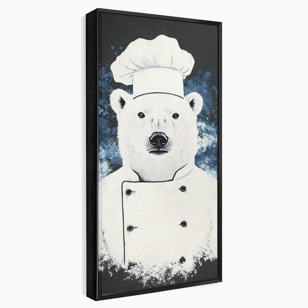 Tablou canvas cu tablou canvas cu urs polar bucatar, in rama de aluminiu negru
