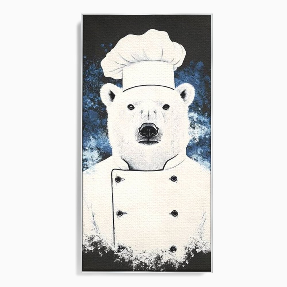 Tablou canvas cu tablou canvas cu urs polar bucatar, in rama de aluminiu argintiu