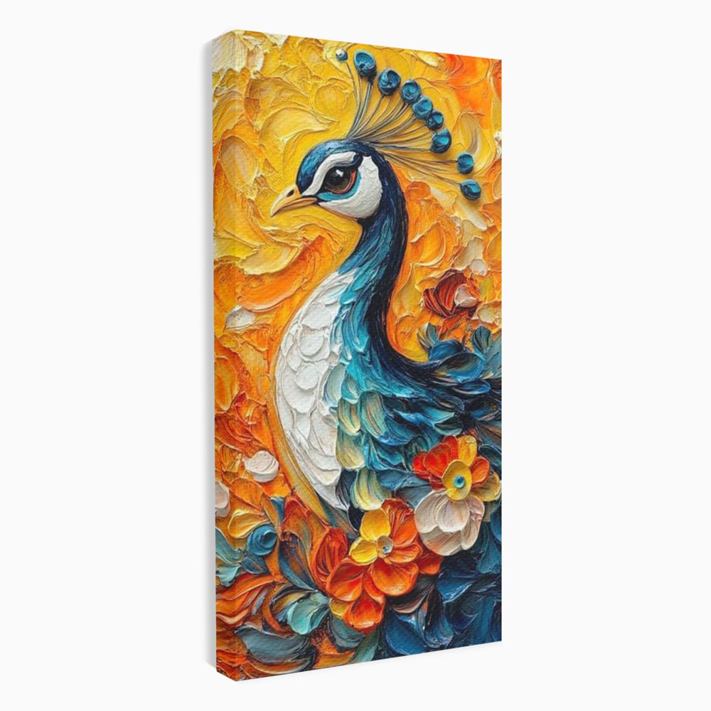 Tablou canvas cu tablou canvas cu paun pictat, fara rama, pe sasiu de lemn