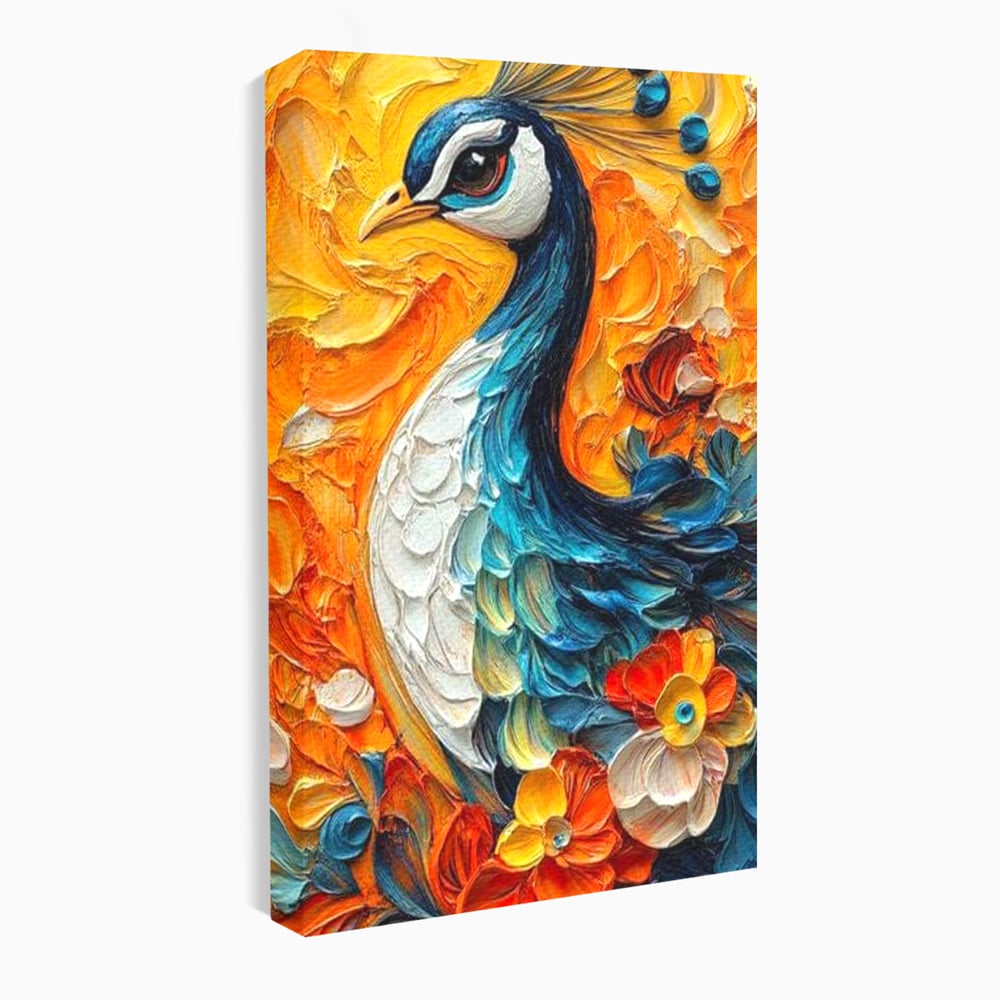 Tablou canvas cu tablou canvas cu paun pictat, fara rama, pe sasiu de lemn