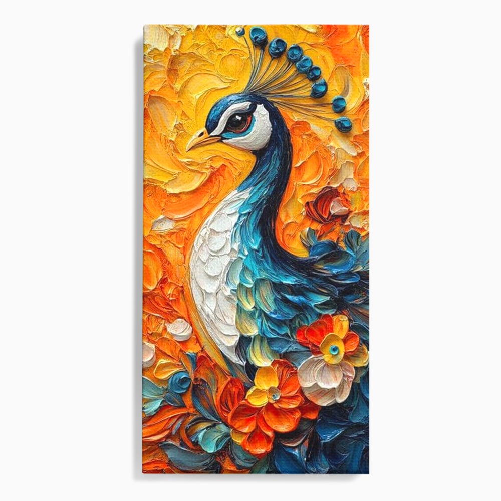 Tablou canvas cu tablou canvas cu paun pictat, fara rama, pe sasiu de lemn