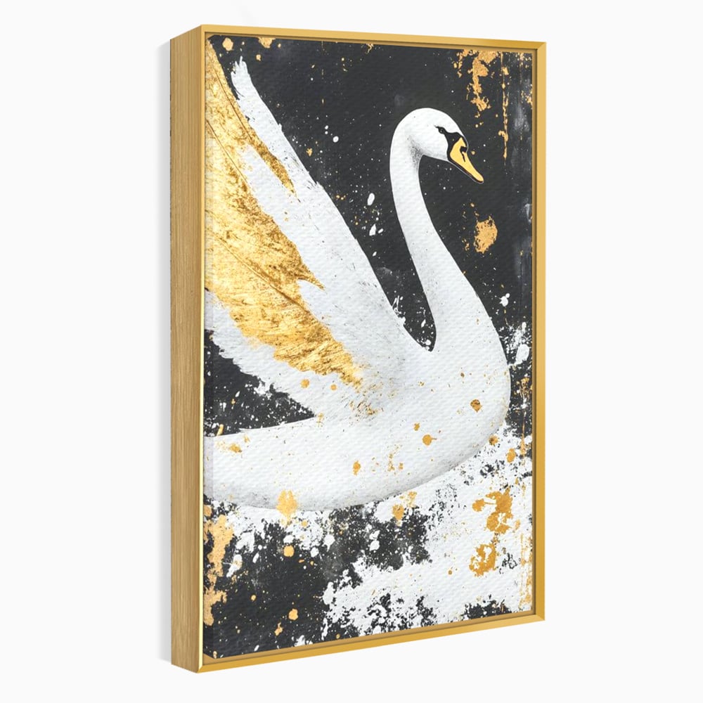 Tablou canvas cu tablou canvas cu lebada si auriu, in rama de aluminiu auriu