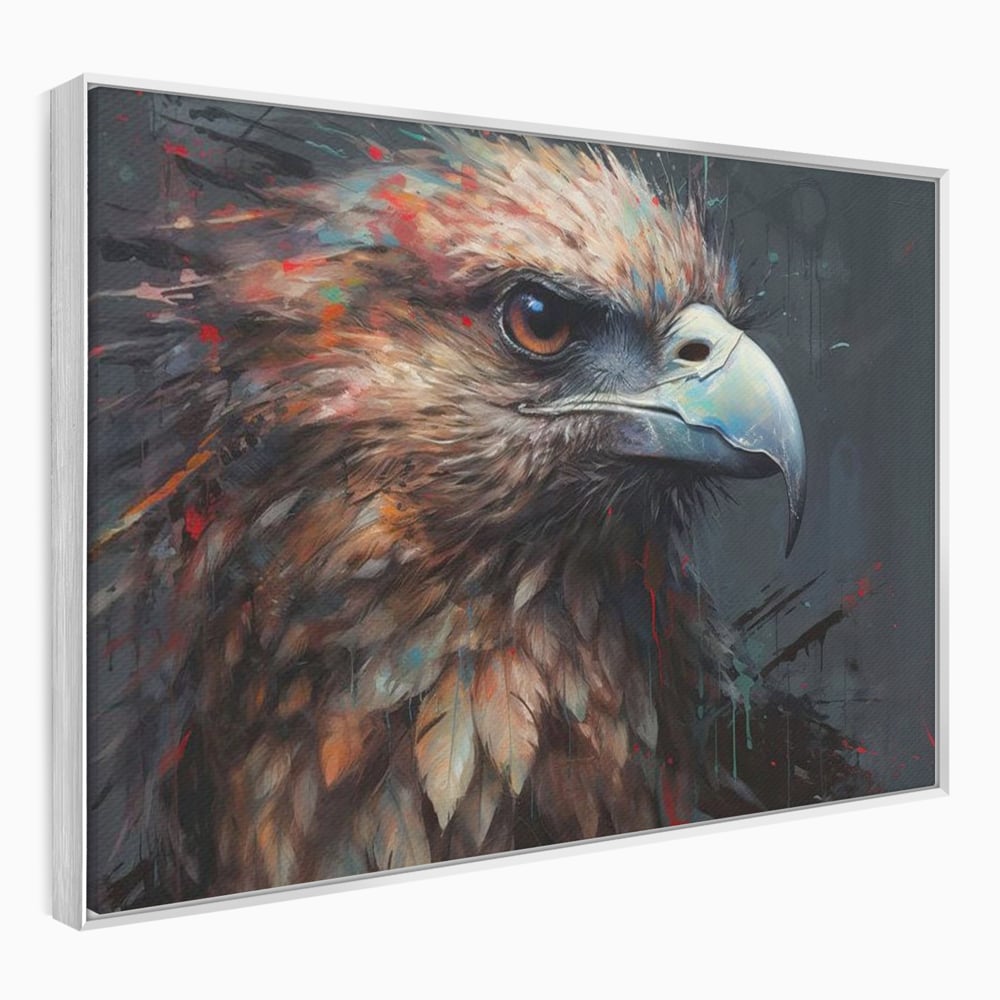 Tablou canvas cu tablou canvas cu vultur stilizat, in rama de aluminiu argintiu