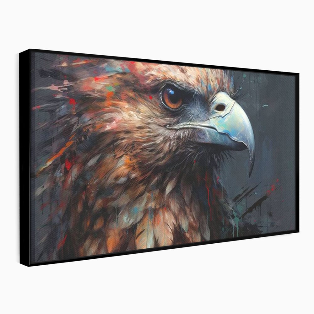 Tablou canvas cu tablou canvas cu vultur stilizat, in rama de aluminiu negru
