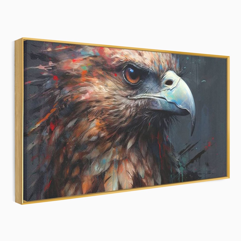 Tablou canvas cu tablou canvas cu vultur stilizat, in rama de aluminiu auriu