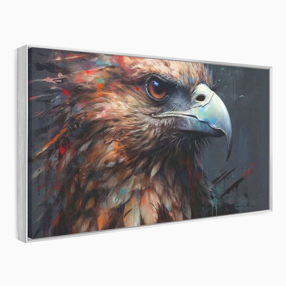 Tablou canvas cu tablou canvas cu vultur stilizat, in rama de aluminiu argintiu