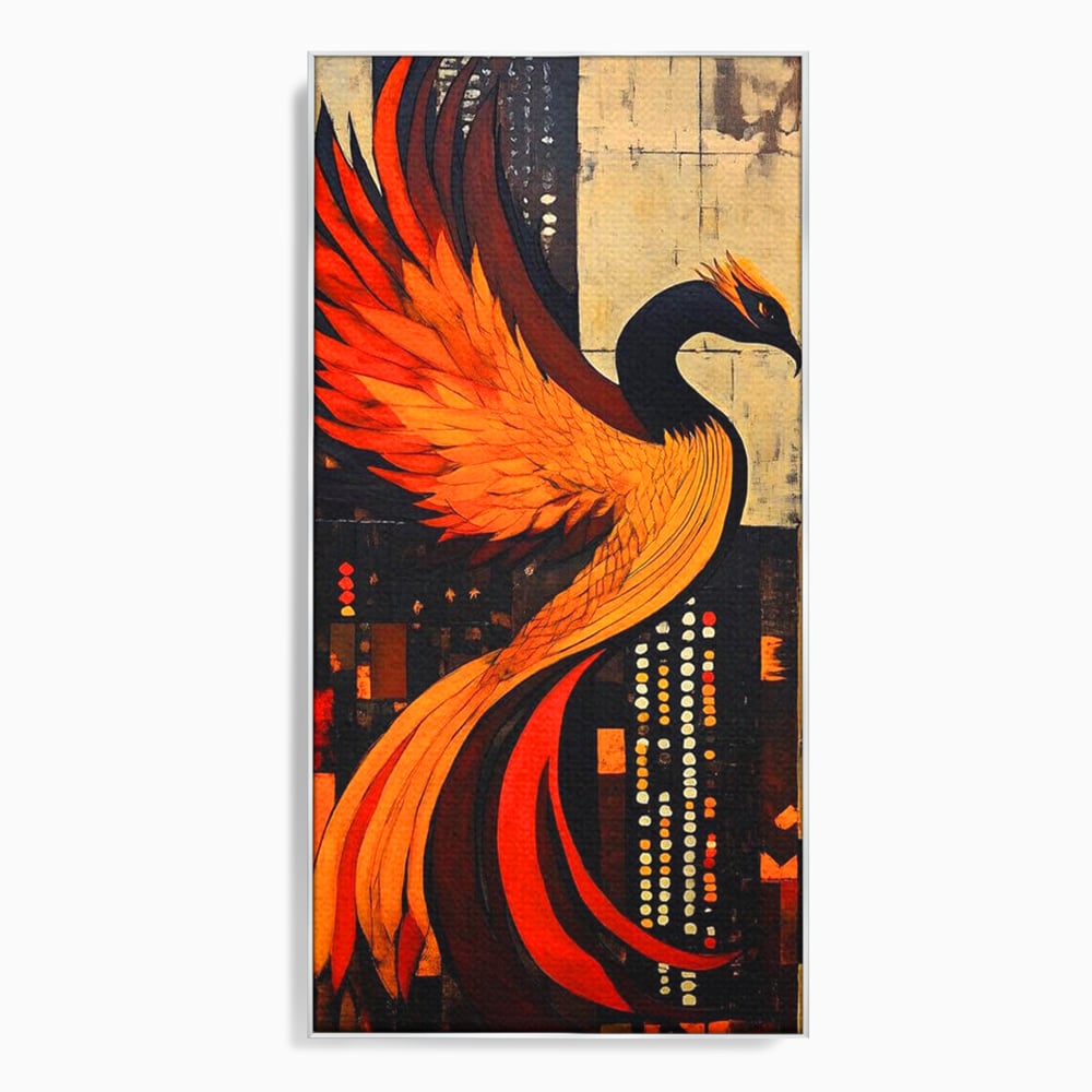 Tablou canvas cu tablou canvas cu pasarea phoenix, in rama de aluminiu argintiu
