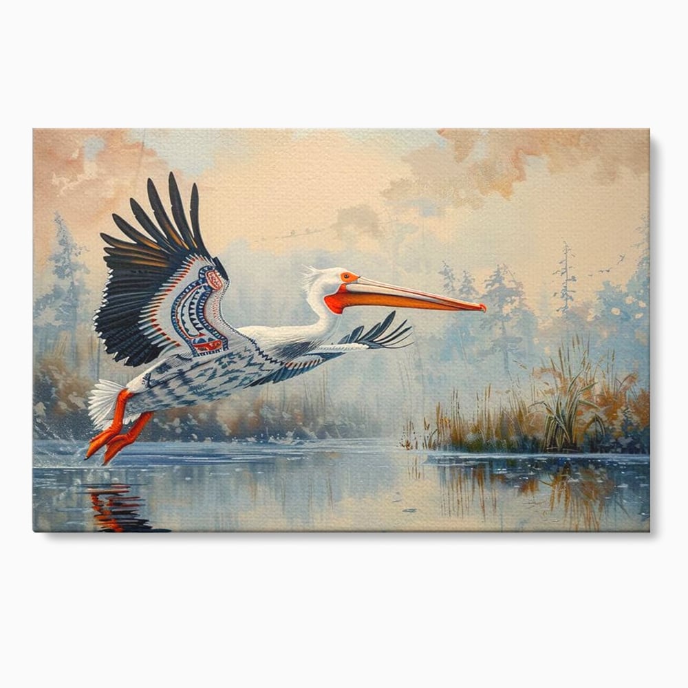Tablou canvas cu tablou canvas cu pelican in zbor, fara rama, pe sasiu de lemn