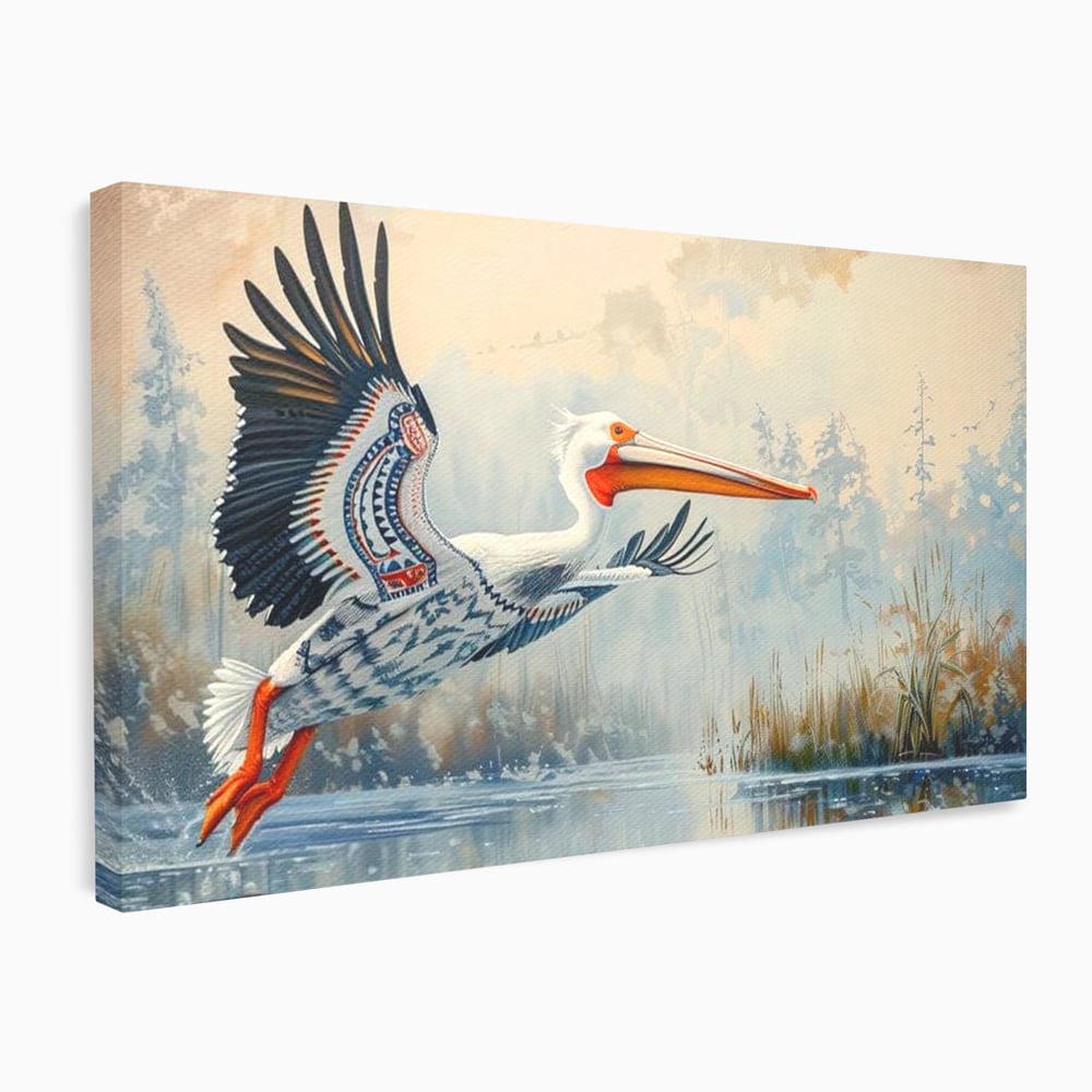 Tablou canvas cu tablou canvas cu pelican in zbor, fara rama, pe sasiu de lemn