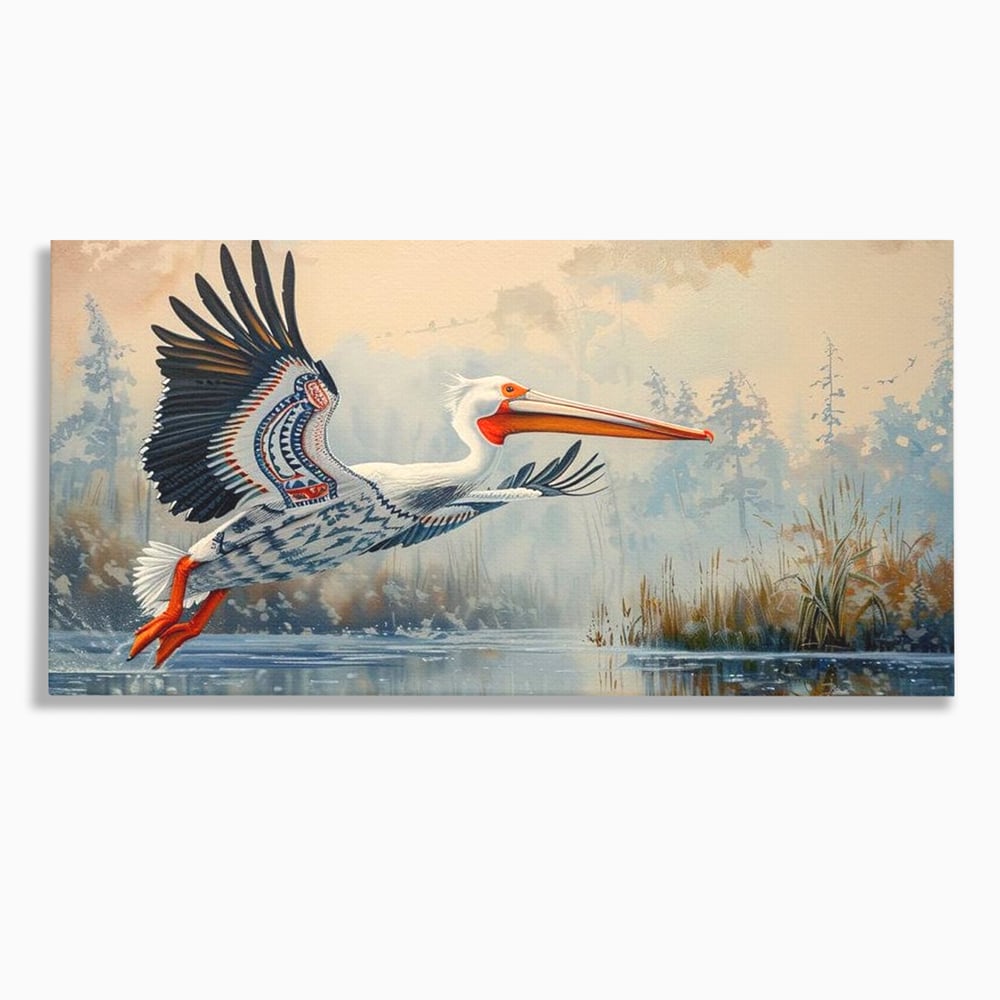 Tablou canvas cu tablou canvas cu pelican in zbor, fara rama, pe sasiu de lemn