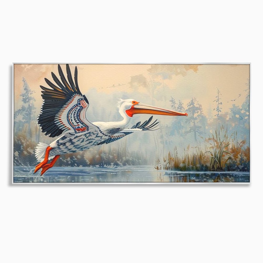 Tablou canvas cu tablou canvas cu pelican in zbor, in rama de aluminiu argintiu