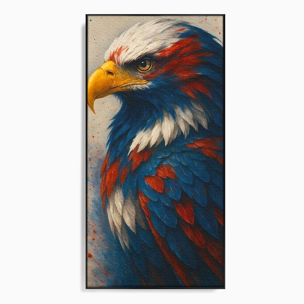 Tablou canvas cu tablou canvas cu vultur american pictat, in rama de aluminiu negru