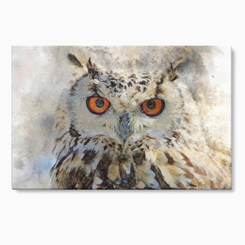 Tablou canvas cu tablou canvas cu bufnita pictata, fara rama, pe sasiu de lemn