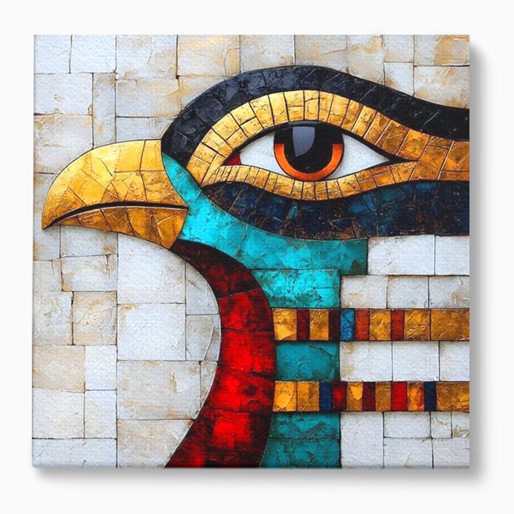 Tablou canvas cu tablou canvas cu mozaic egiptean si ochiul lui horus, fara rama, pe sasiu de lemn