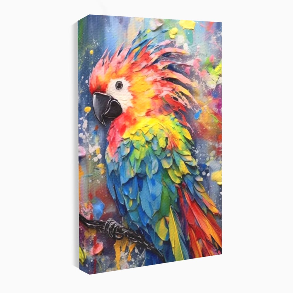Tablou canvas cu tablou canvas cu papagal colorat, fara rama, pe sasiu de lemn