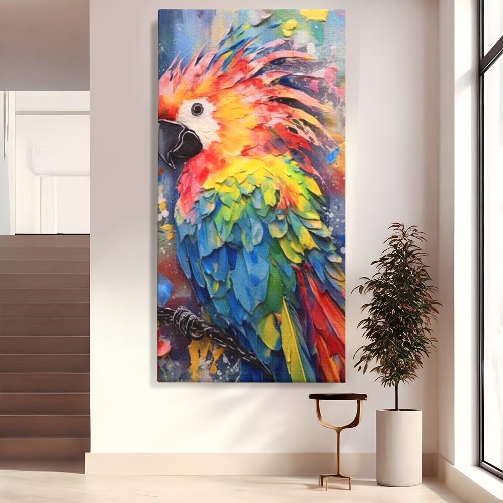 Tablou canvas cu tablou canvas cu papagal colorat, fara rama, pe sasiu de lemn