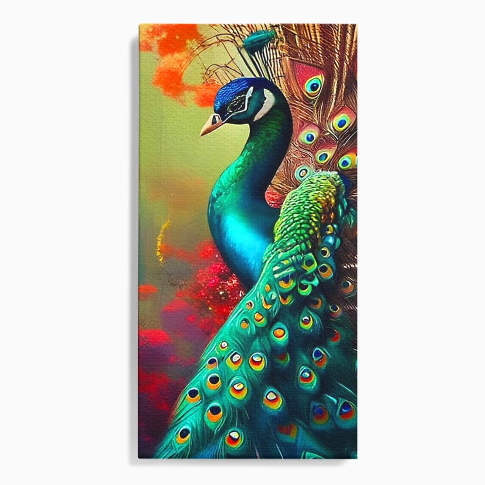 Tablou canvas cu tablou canvas cu paun in profile, fara rama, pe sasiu de lemn
