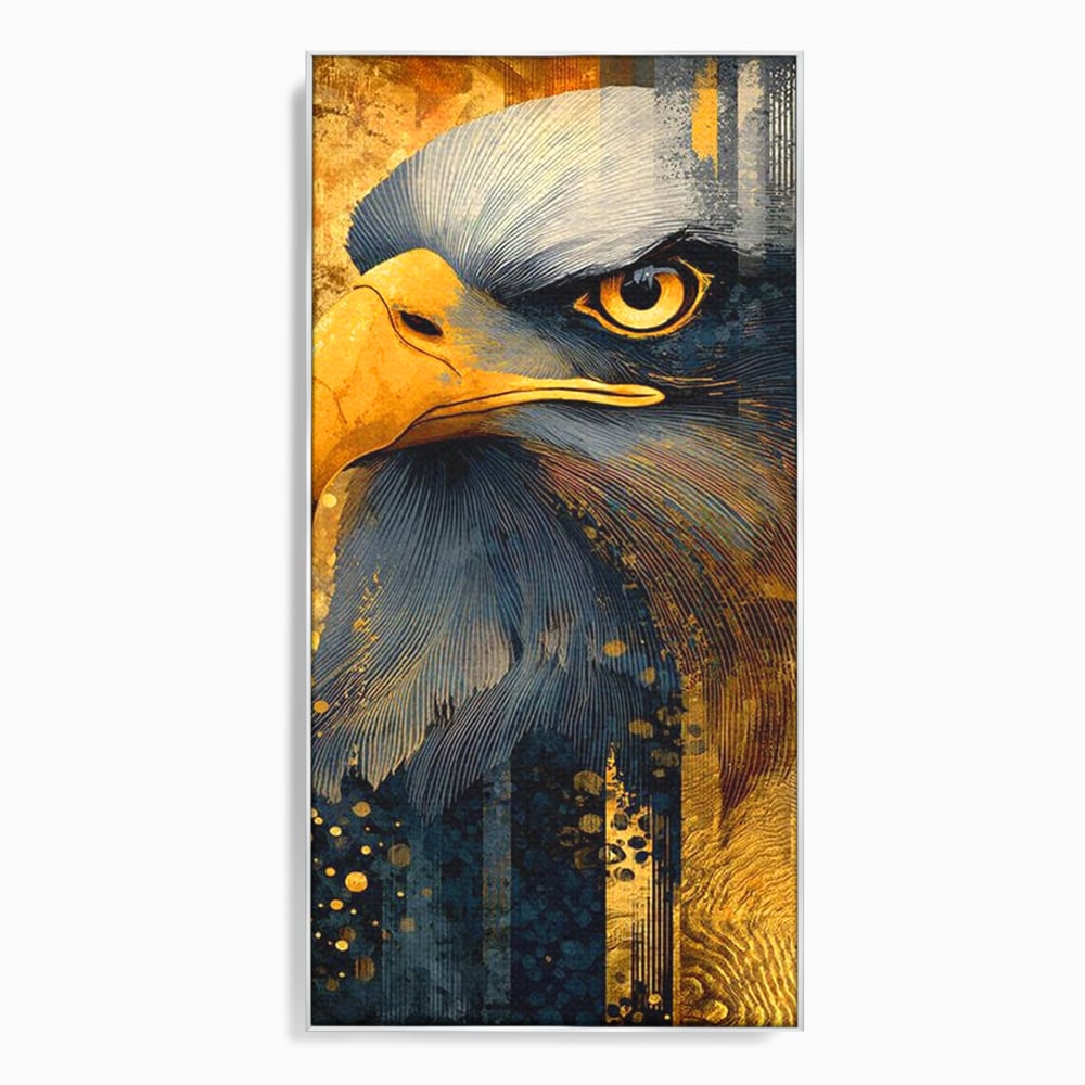 Tablou canvas cu tablou canvas cu vultur in profil, in rama de aluminiu argintiu