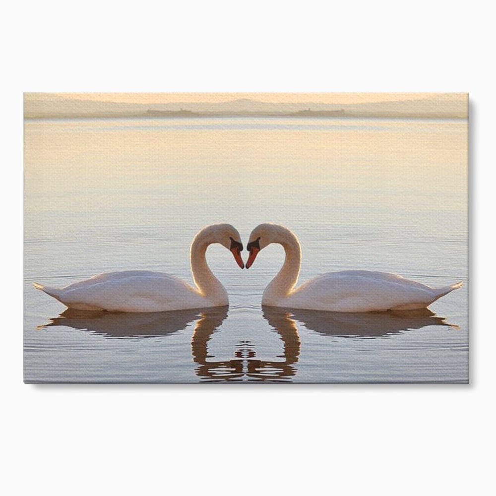 Tablou canvas cu tablou canvas cu lebede pe lac, fara rama, pe sasiu de lemn