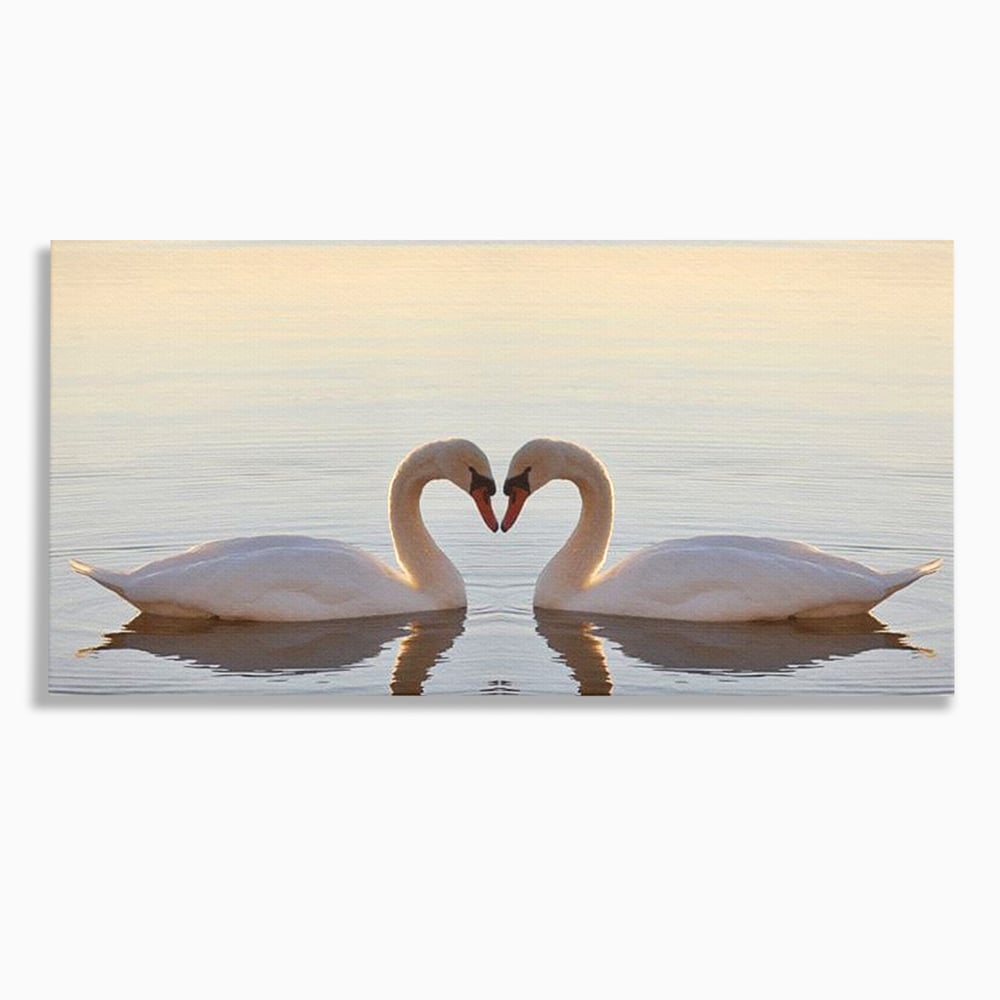 Tablou canvas cu tablou canvas cu lebede pe lac, fara rama, pe sasiu de lemn