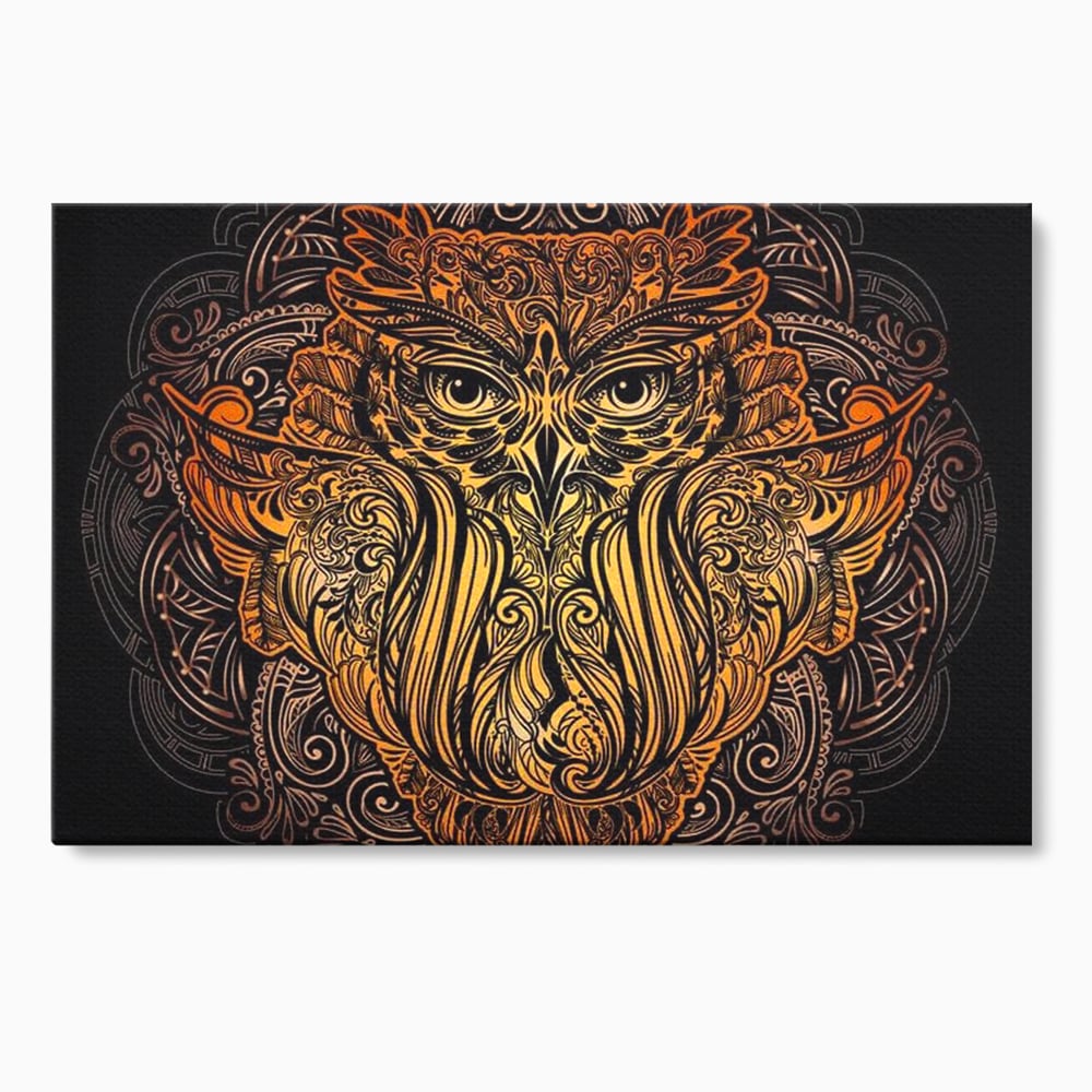 Tablou canvas cu tablou canvas cu bufnita ornamentala, fara rama, pe sasiu de lemn