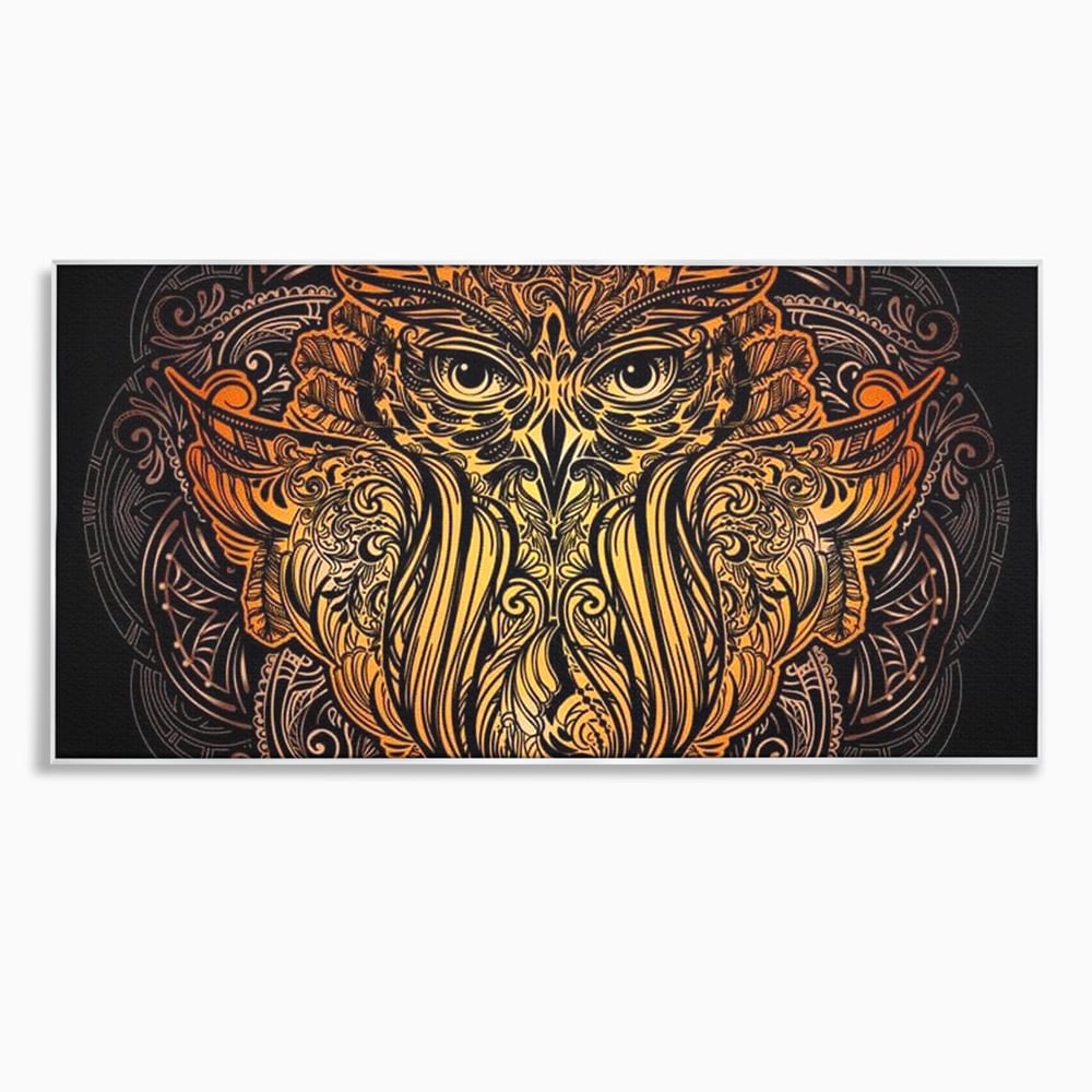 Tablou canvas cu tablou canvas cu bufnita ornamentala, in rama de aluminiu argintiu