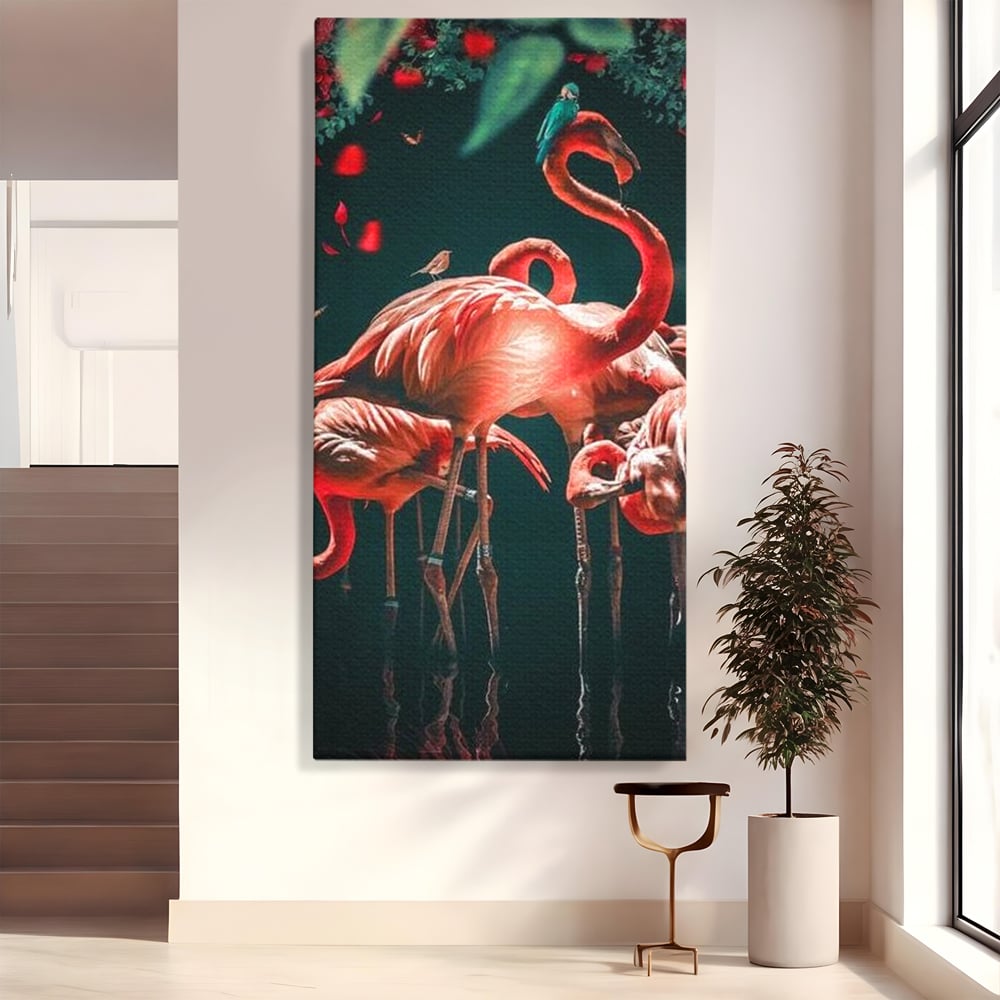Tablou canvas cu tablou canvas cu flamingo roz, fara rama, pe sasiu de lemn