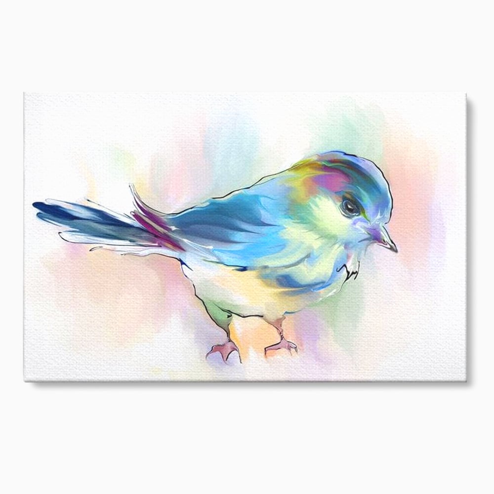 Tablou canvas cu tablou canvas cu pasare colorata in acuarela, fara rama, pe sasiu de lemn