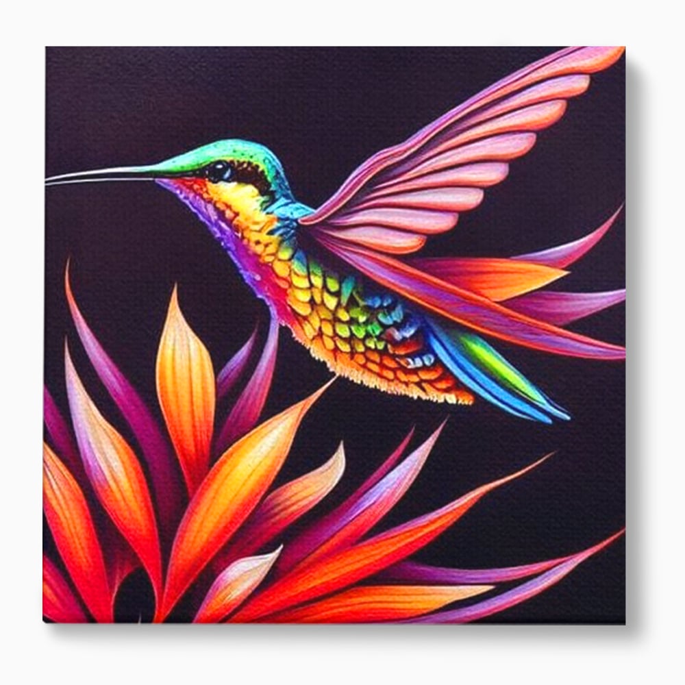 Tablou canvas cu tablou canvas cu colibri multicolor, fara rama, pe sasiu de lemn