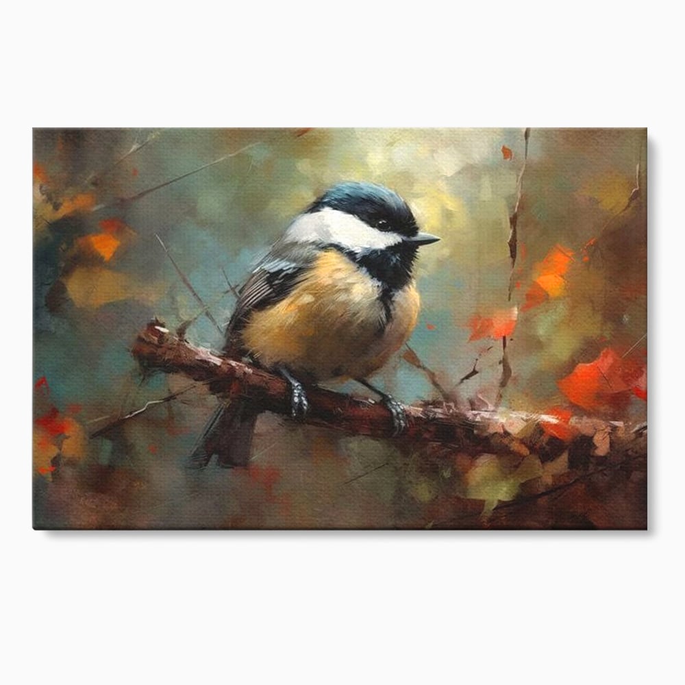 Tablou canvas cu tablou canvas cu pitigoi pe creanga, fara rama, pe sasiu de lemn