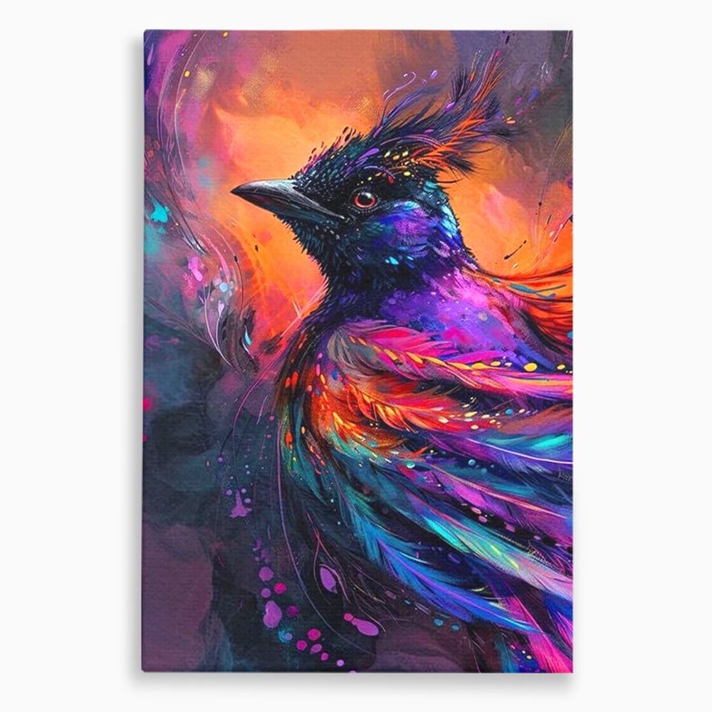 Tablou canvas cu tablou canvas cu pasare fantastica, fara rama, pe sasiu de lemn